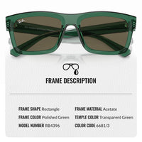 Thumbnail for Ray-Ban RB4396 WARREN BIO-BASED Rectangle Shaped Non-Polarized Sunglasses for Men & Women – Includes Official RAYBAN Eyewear Kit – Ideal Formal & Casual Wear Sunglasses – Brown Lens