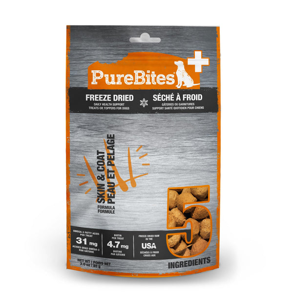 PureBites+ Skin & Coat Freeze Dried Dog Treats, 5 Ingredients, Made in USA, 3oz