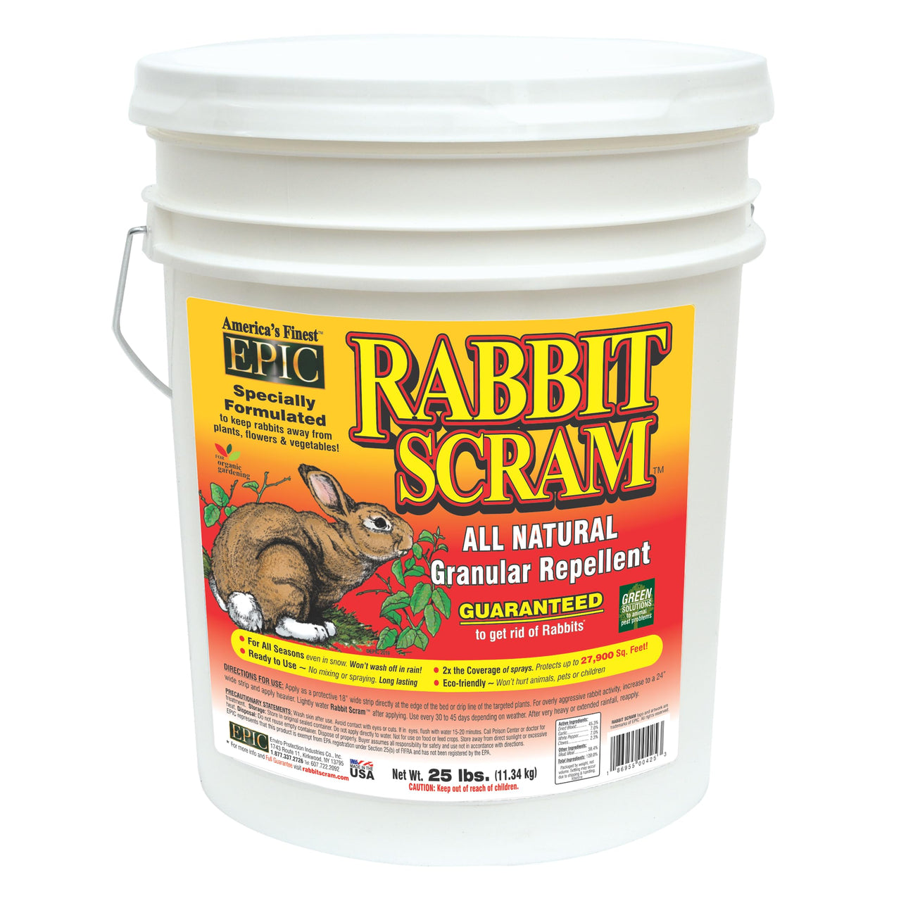 Epic REPELLENTS Rabbit Scram All Natural Granular Repellent - All-Natural, Animal, People and Pet Safe Granule (25 lb Pail)