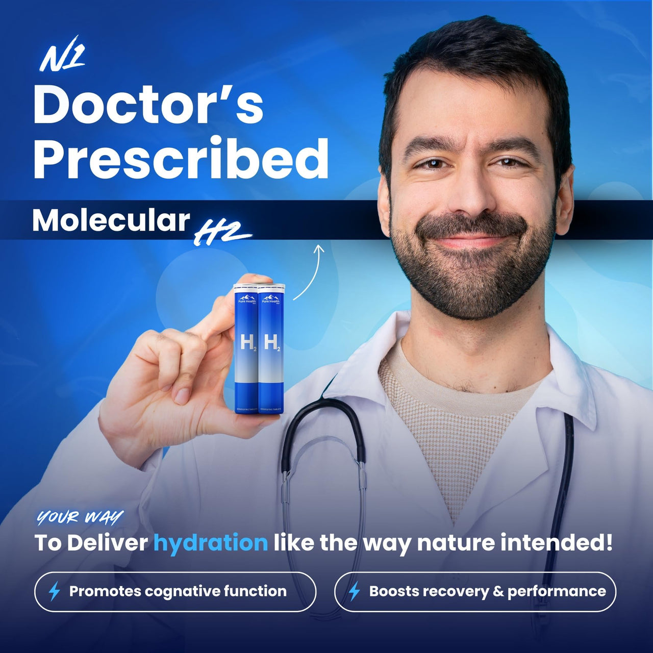 PHM Hydrogen Water Tubes, Tablets for Drinking Water - H2 Molecular Tabs | Magnesium Pills, Electrolytes Hydration Supplement to Support Healthy Aging & Energy Boost | 90 Tablets, 3 Months Supply