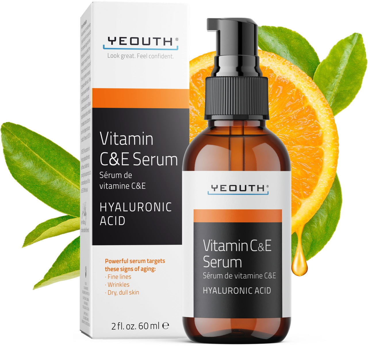 YEOUTH Vitamin C Serum for Face with Hyaluronic Acid, Hydrating Face Serum for Women, Facial Serums Targets Appearance of Dull Spots 2oz