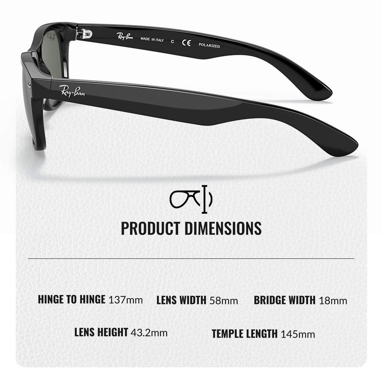 Ray-Ban RB2132 NEW WAYFARER Classic Polarized Square Shape Sunglasses With Eyewear Kit Bundle - High Bridge Fit - Casual Wear Square Sunglasses