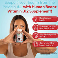 Thumbnail for Human Beanz Methylated Vitamin B12, Jelly Bean Gummies for Adults, Brain Health and Energy Booster, Healthy Hair, Skin, and Nails, Nutritional Vegetarian Supplements, 120 Jelly Beans
