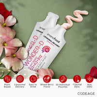 Thumbnail for Codeage Liposomal Vitamin D3 Liquid Supplement Sachet, Wonder-D Cholecalciferol Vegan Liquid Multivitamin, Plant-Based Vitamins K2 B12, Non-GMO Phospholipids, Vitamin E, Berry Flavor - 30 Pouches