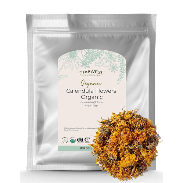 Starwest Botanicals Organic Dried Calendula Flowers - Natural Loose Leaf Herb for Tea & Culinary Use, Herbal Calendula Petals, Caffeine Free, Certified Kosher, Non-GMO - Bulk 1 lb Bag
