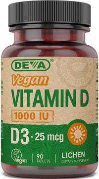 Thumbnail for DEVA Vegan Vitamin D3 Supplement - Once-Per-Day Tablet with 1000 IU - Cholecalciferol - Lichen Plant Derived - 90 Small Tablets