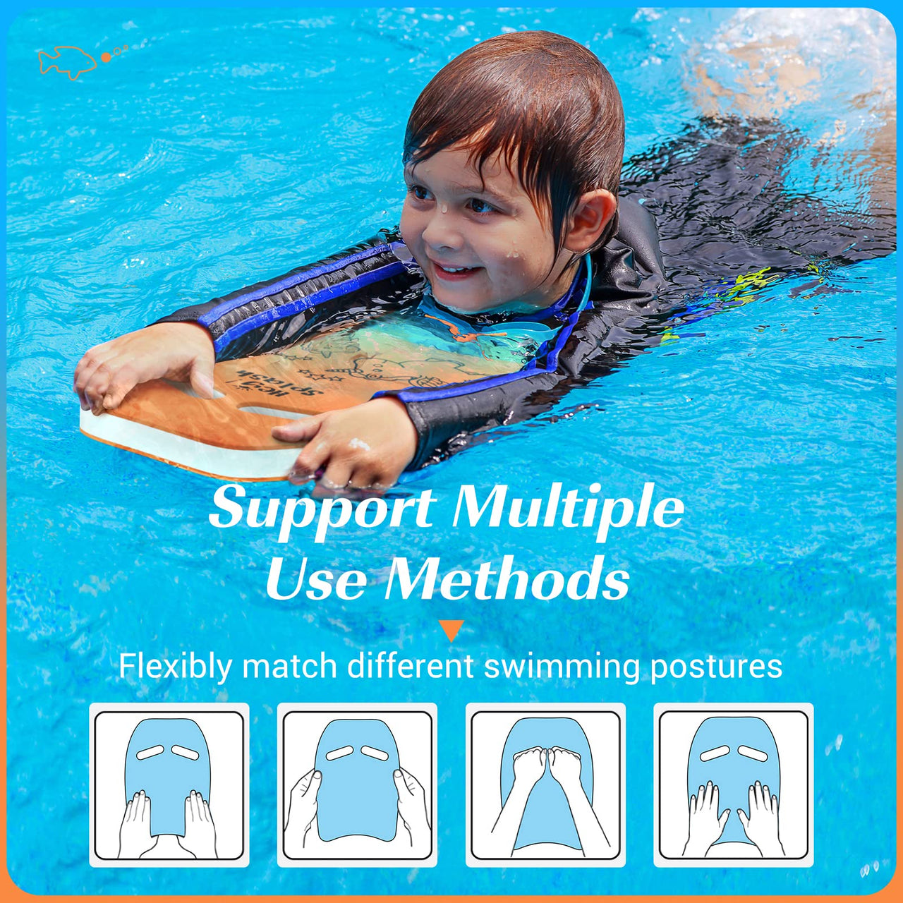 HeySplash Swim Kickboard for Kids, Swimming Training Kickboard, Cute Pattern Swim Training Aid for Children, Pool Exercise Equipments for Beginning Swimmers Safety Swim Board Auxiliary, Orange