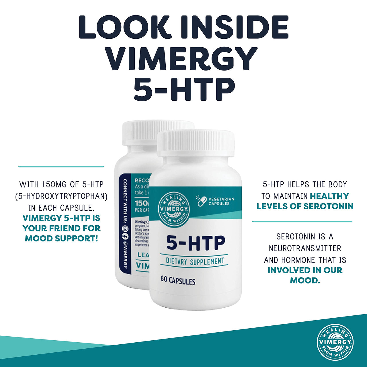 Vimergy 5-HTP Capsules– Clean Formula Supporting a Healthy Mood, Better Sleep and May Enhance Serotonin Levels.* Kosher and Vegan. – (60 ct.)