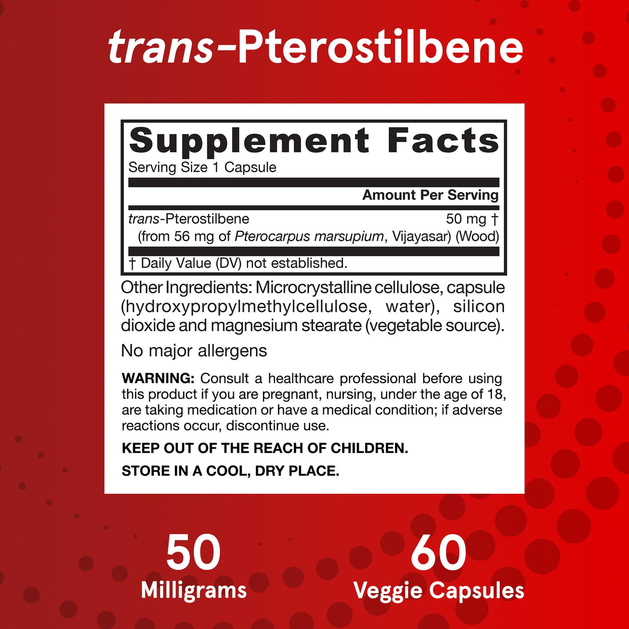 Jarrow Formulas® Pterostilbene 50mg for Antioxidant Support, Dietary Supplement Supports Healthy Aging, 60 Veggie Capsules, 60 Day Supply