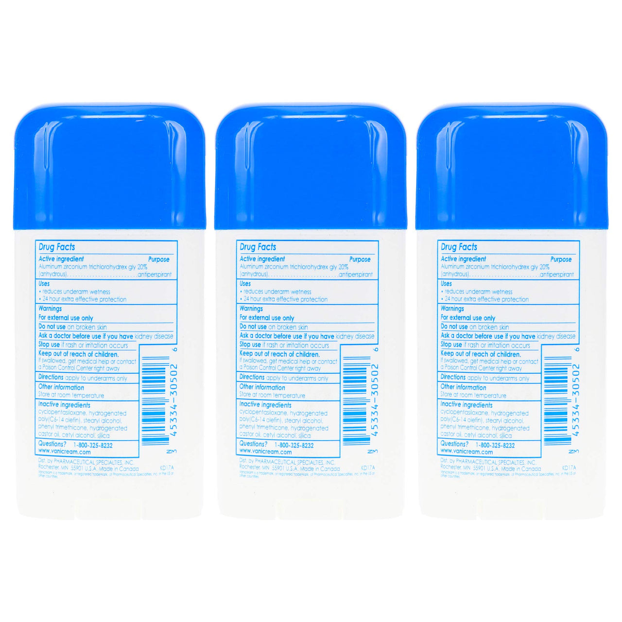 Vanicream Anti-Perspirant - Deodorant Clinical Strength For Sensitive Skin, 2.25 Oz Pack of 3