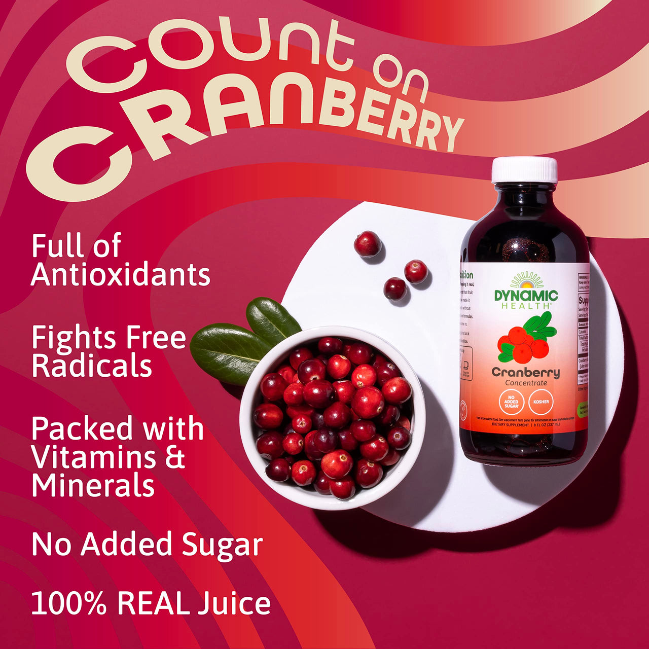 Dynamic Health Pure Cranberry Juice Concentrate, Unsweetened, Natural Antioxidant Support, No Added Sugar, 8 Fl oz