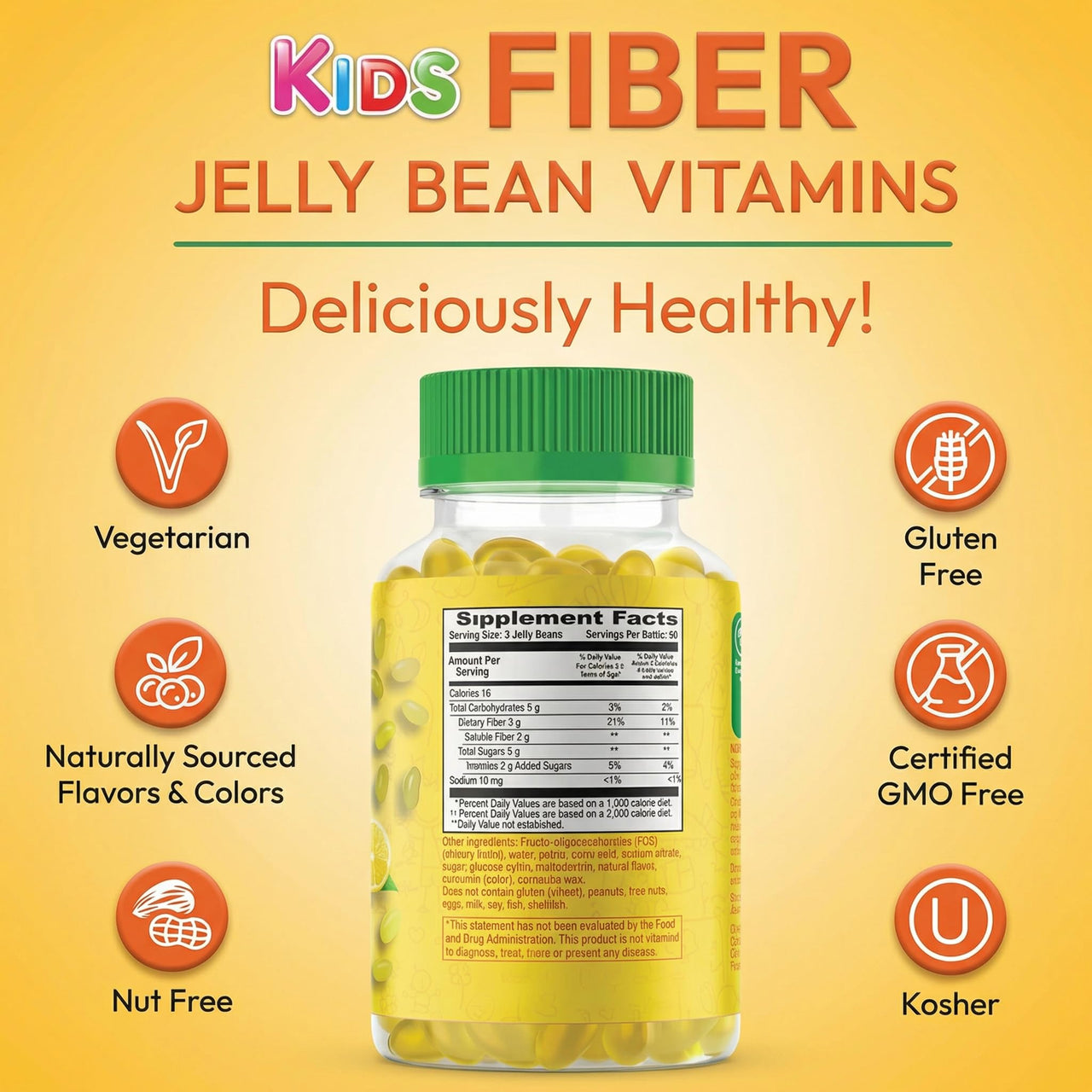 Human Beanz Fiber Jelly Bean Gummies for Kids, Fiber Supplements for Digestive Health, Vegetarian Fiber Gummy 120 Jellybeans