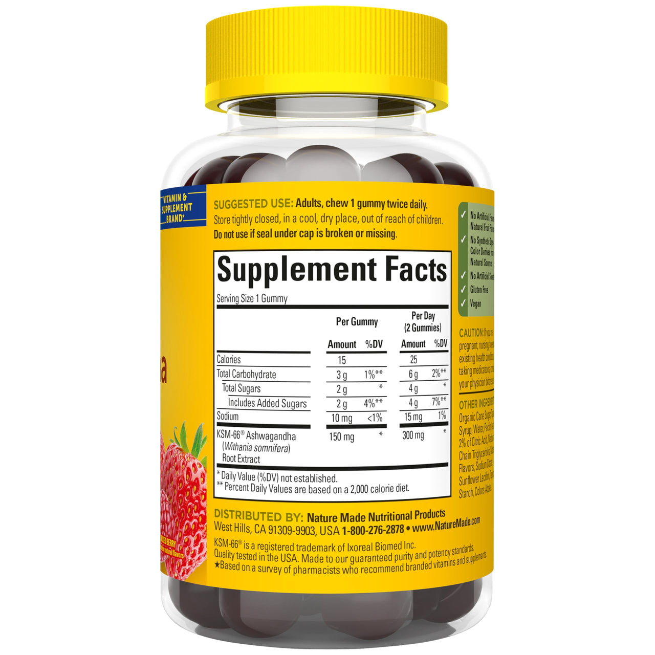 Nature Made Ashwagandha Gummies, Vegan, KSM 66 Ashwagandha Supplement for Stress Support, 60 Count, 30-Day Supply