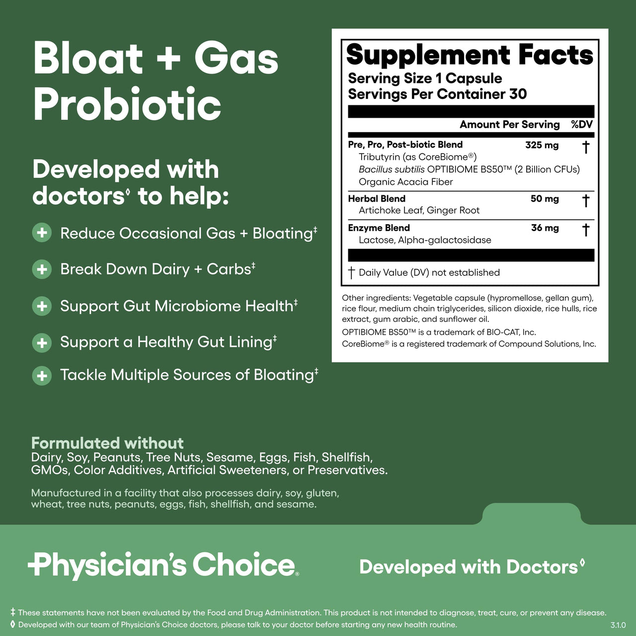 Physician's CHOICE Gut Value Bundle: 60 Billion Probiotic 30ct + Bloat & Gas Probiotic 30ct + Digestive Enzymes 90ct