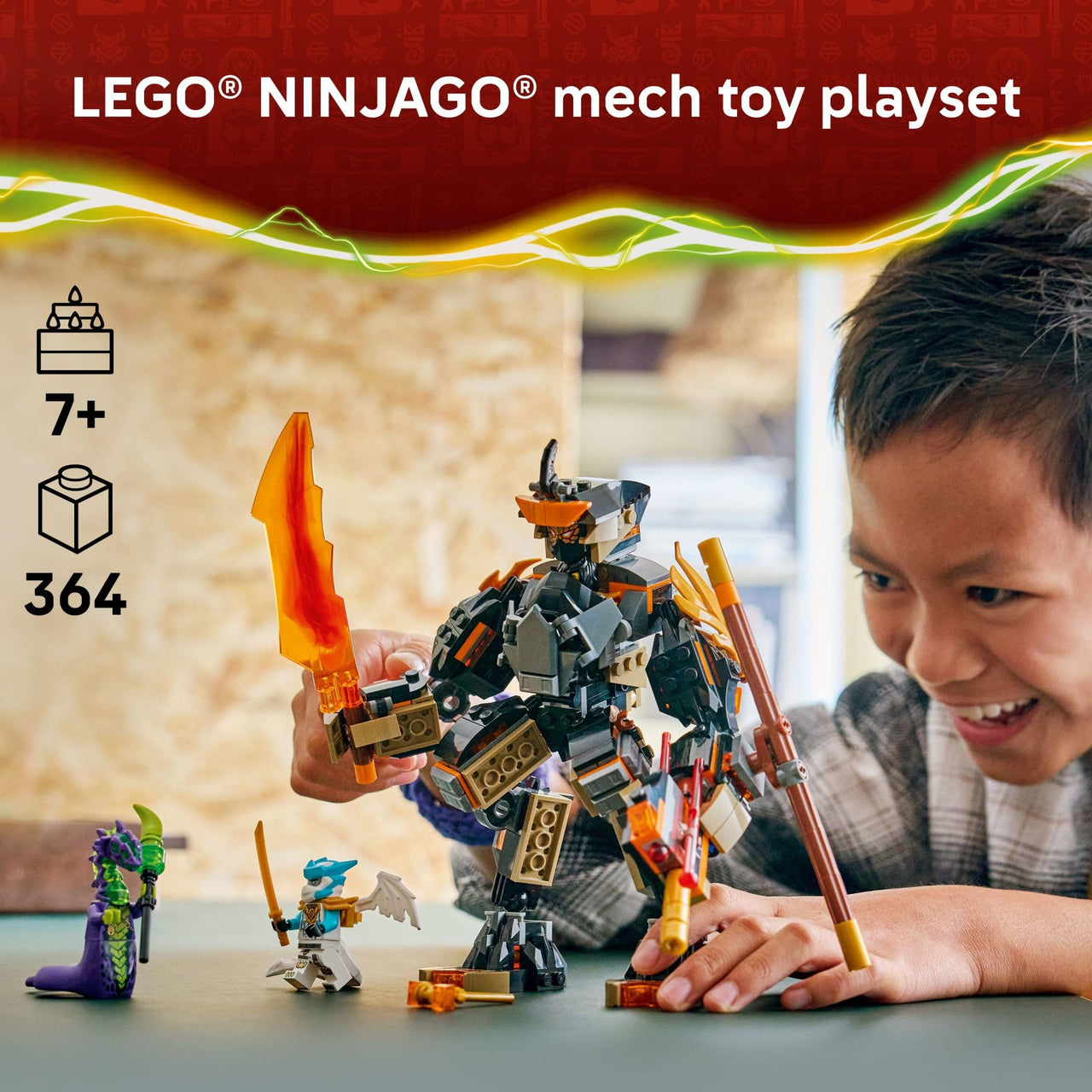 LEGO NINJAGO Cole’s Mission Mech & Dragon Zane Building Toy for Boys, Girls & Kids, Ages 7+ - Poseable Mech W/Cole, Acid Monster, & Zane Minifigures for Pretend Play - Gift Idea for Birthdays - 71854