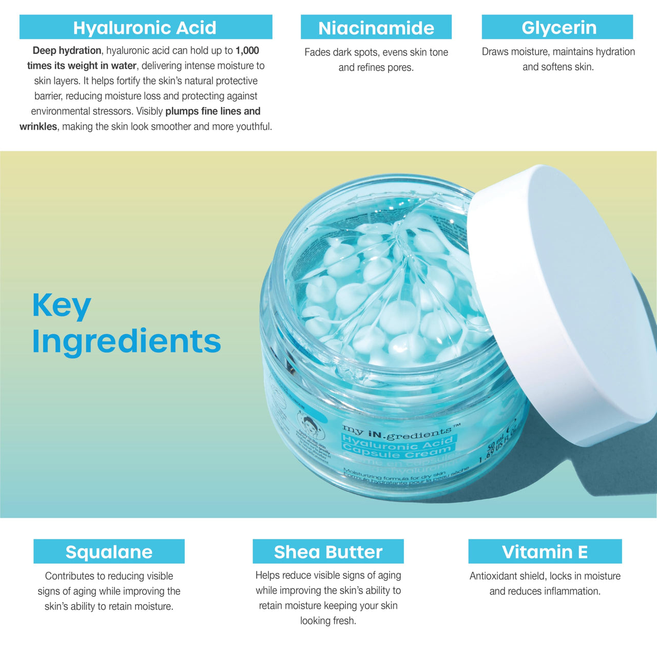 masque BAR My Ingredients Hydrating Capsule Cream Face Moisturizer, Hyaluronic acid based moisturizer, Boba face cream with Niacinamide, Korean skin care 50ml