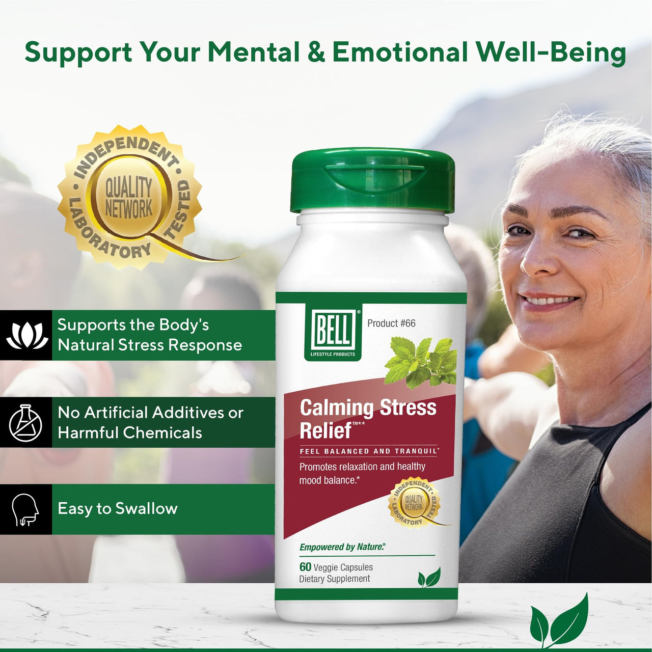 Bell Lifestyle Calming Stress Relief Herbal Blend with 5-HTP & GABA for Stress Support and Relaxation, 60 Veggie Capsules
