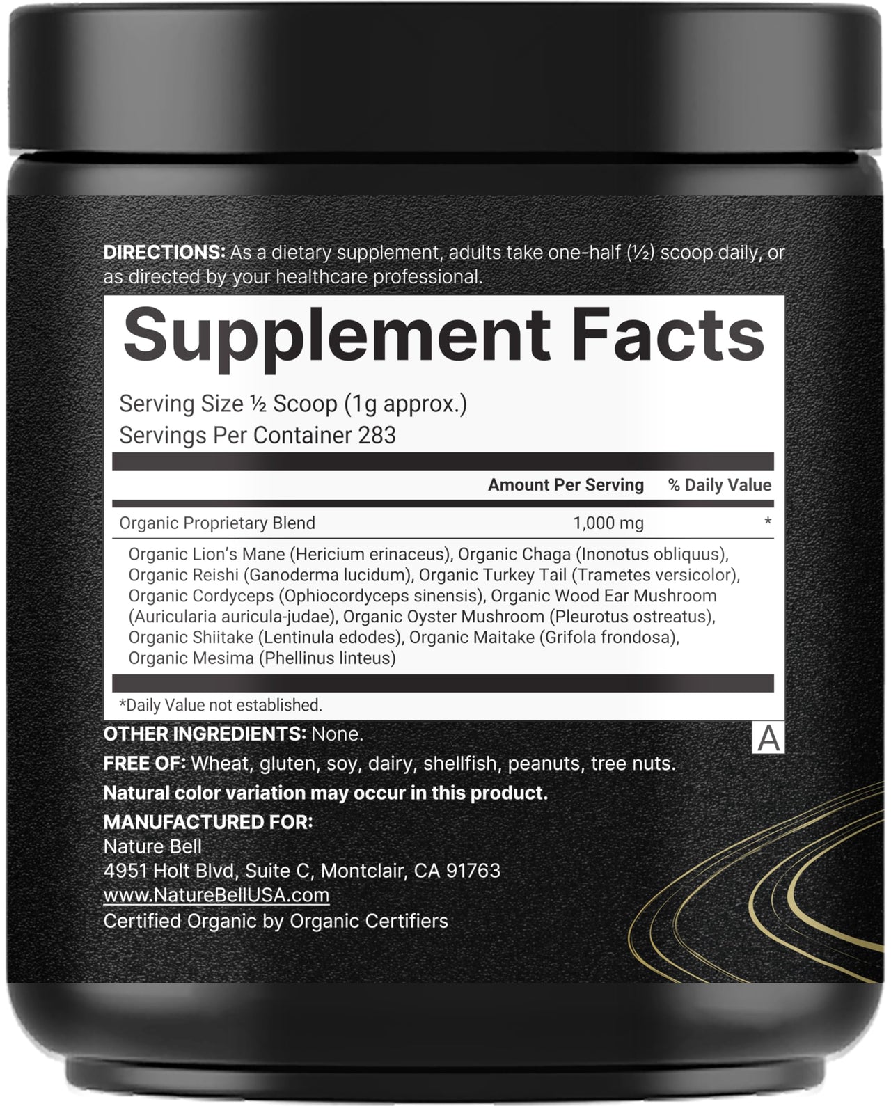 NatureBell Organic Mushroom Powder, 10oz | 10-in-1 Adaptogenic Blend with Lion’s Mane, Reishi, Shiitake, Chaga & More | Great for Coffee, Smoothies & Recipes