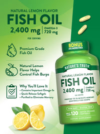 Thumbnail for Nature's Truth Fish Oil 2400mg | 120 Quick Release Softgels | 720 mg Omega 3 | Burpless Lemon Flavor Pills | Non-GMO & Gluten Free Supplement