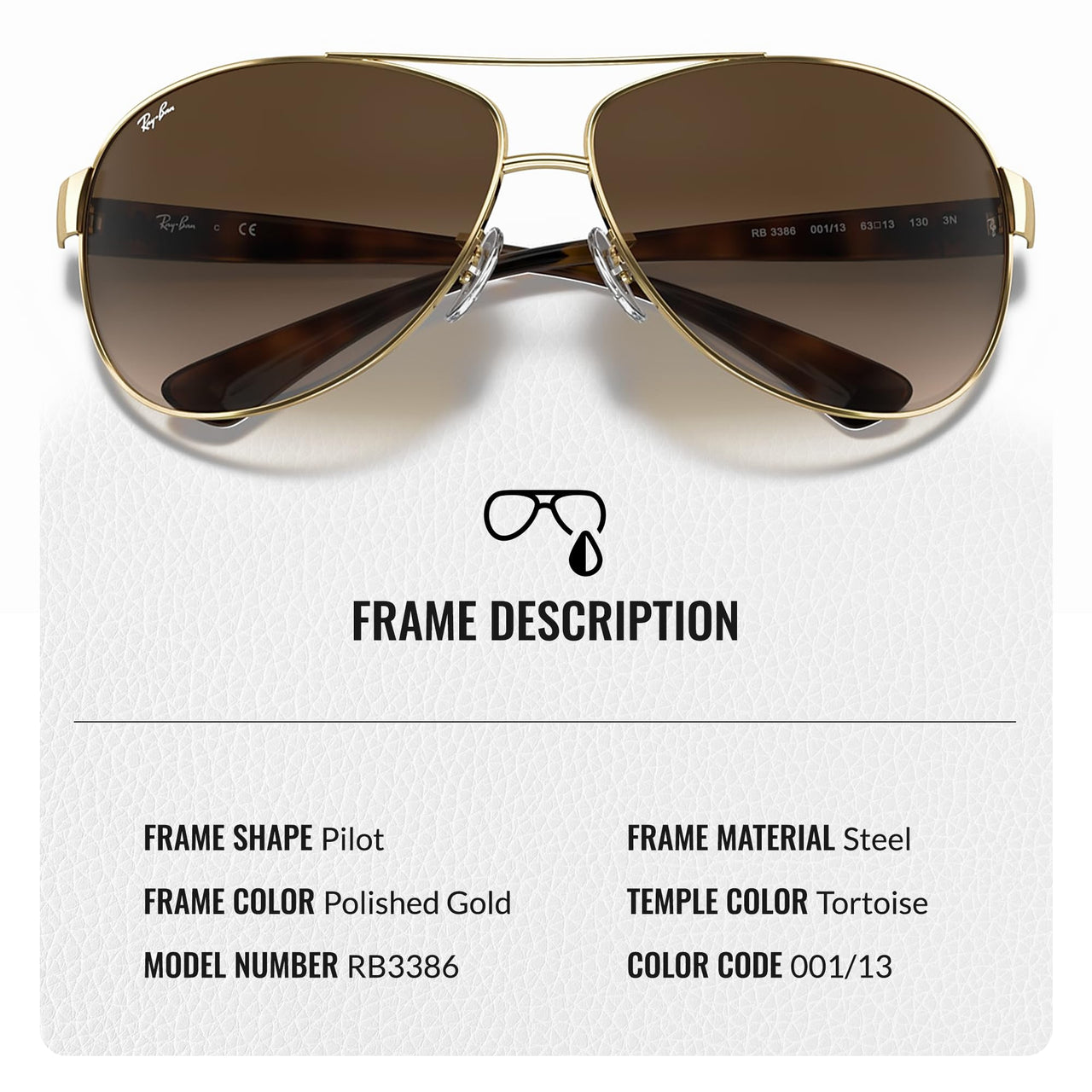 Ray-Ban RB3386 Pilot Shaped Non-Polarized Sunglasses for Men – Includes Official RAYBAN Eyewear Kit – Ideal Formal & Casual Wear Sunglasses – Brown Gradient Lens