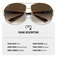 Thumbnail for Ray-Ban RB3386 Pilot Shaped Non-Polarized Sunglasses for Men – Includes Official RAYBAN Eyewear Kit – Ideal Formal & Casual Wear Sunglasses – Brown Gradient Lens