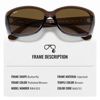 Thumbnail for Ray-Ban RB4101 JACKIE OHH Butterfly Shaped Non-Polarized Sunglasses for Women – Includes Official RAYBAN Eyewear Kit – Ideal Formal & Casual Wear Sunglasses – Brown Gradient Lens