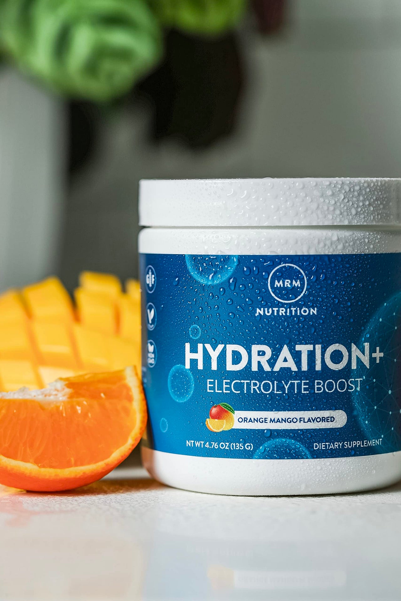 MRM Nutrition Hydration+ Electrolyte Powder Drink Mix - Cellular Hydration Support with Vitamins & Electrolytes, Vegan, Gluten-Free, Electrolyte Boost for Workouts - 15 Servings, Orange Mango Flavor