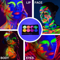Thumbnail for MEICOLY Neon Face Paint,UV Blacklight Glow Face Paint,8 Bright Colors Neon Fluorescent Rave Body Paint Palette,Water Activated Eyeliner,Water Based Glow In The Dark Halloween Washable for Kids Adults