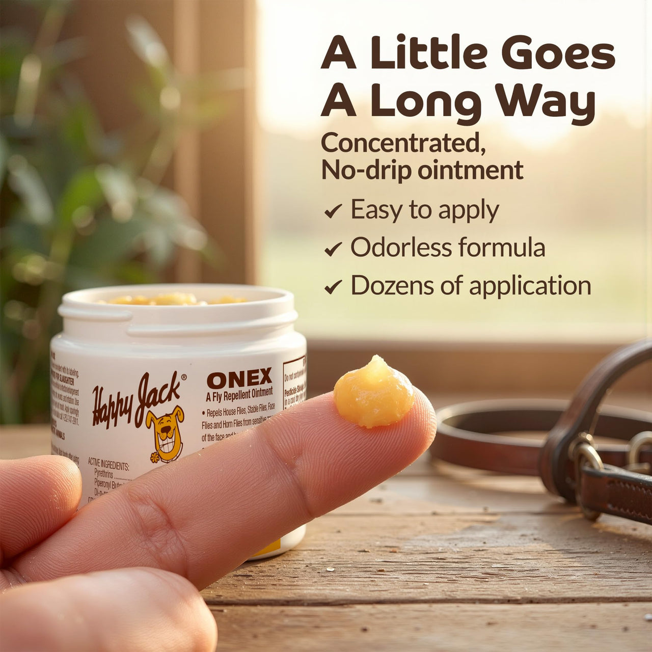 Happy Jack Onex Fly Repellent Ointment for Dogs & Horses, Targeted Wound Dressing that Repels & Kills Flies on Contact, Helps Protect Open Sores, USA, 4 oz Jar
