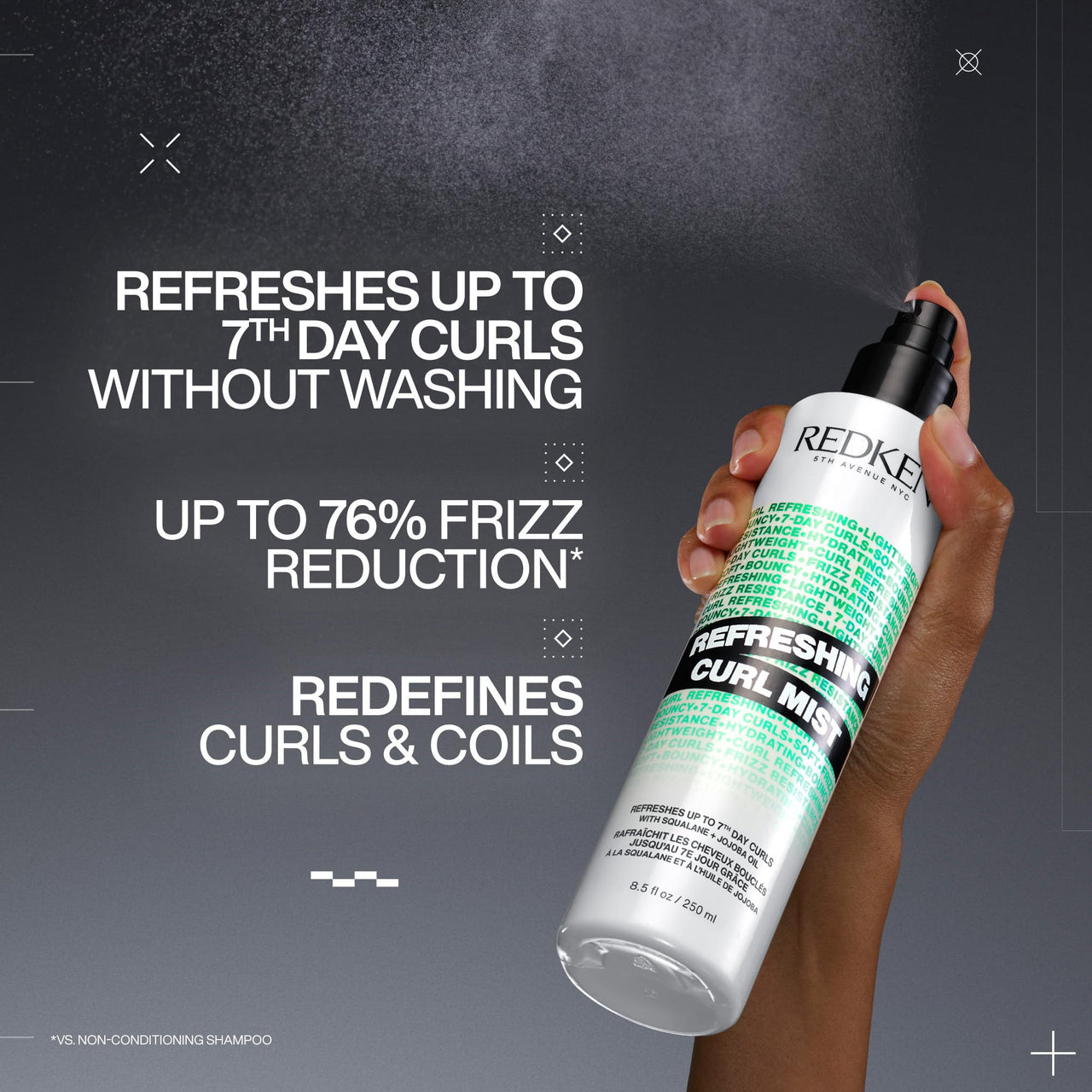 Redken Curl Refreshing Spray For Curly and Coily Hair - Hydrates & Defines up to 7th-Day Curls, Silicone-Free