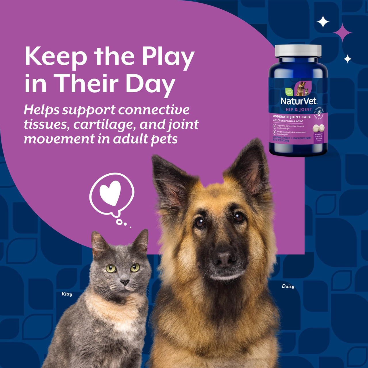 NaturVet Glucosamine DS Plus Level 2 Moderate Care Joint Support Supplement for Dogs and Cats, Chewable Tablets Time Release, Made in The USA, 120 Count