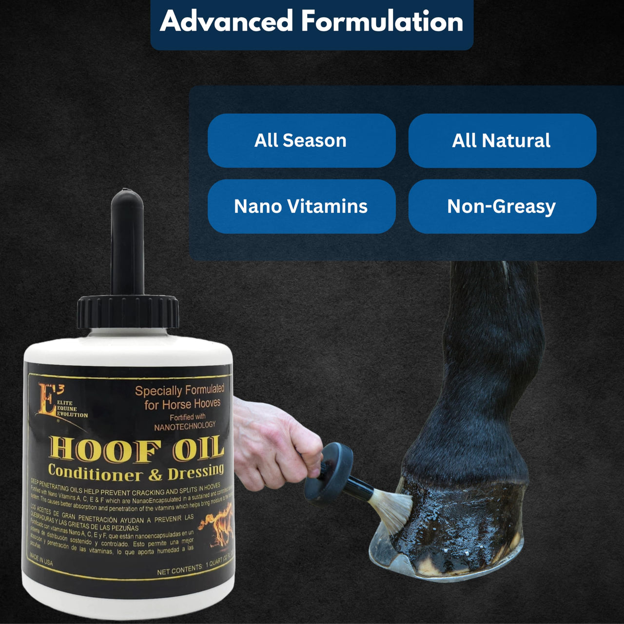 E3 Hoof Conditioner & Dressing Oil 32 oz, Expert Formula for Nourishing & Protecting Horse Hooves, Deep Conditioning for Elasticity, Enhances Shine, Protective Barrier, Easy Application