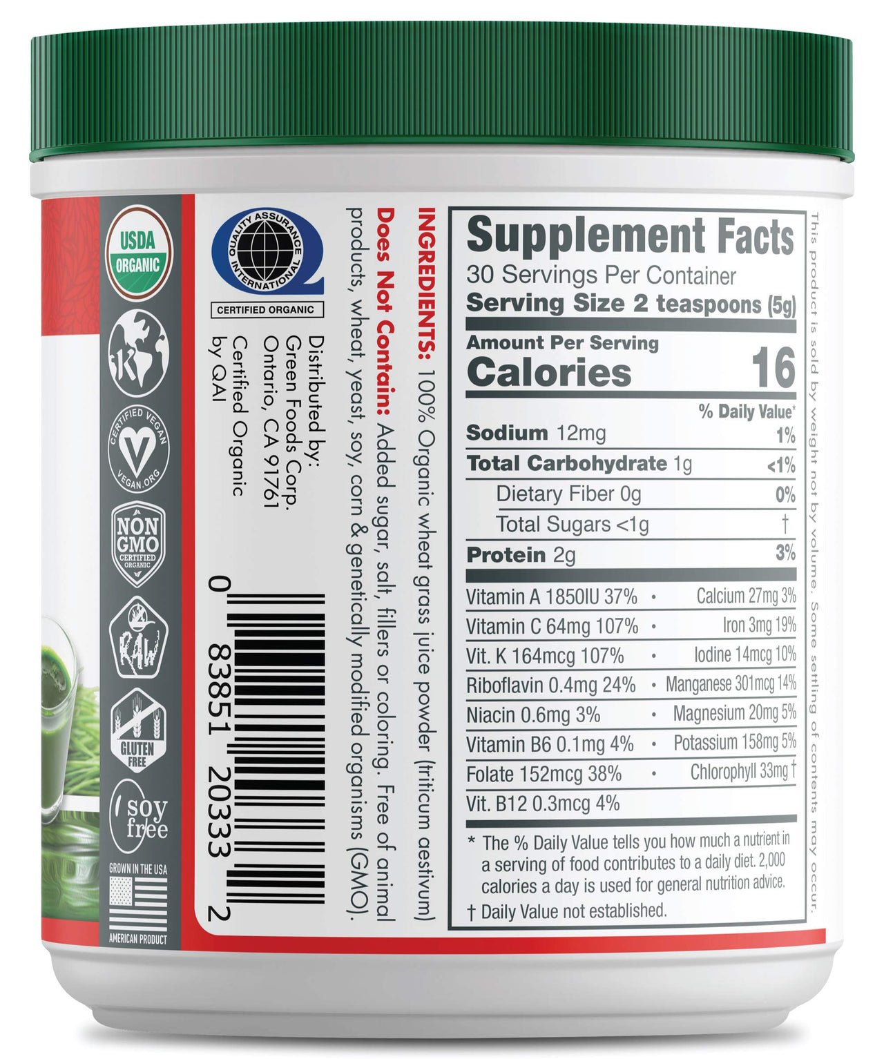 Green Foods Wheat Grass Shots, 5.3 oz - Certified Organic, Kosher, Vegan, Non-GMO, Raw, Gluten-Free, Grown