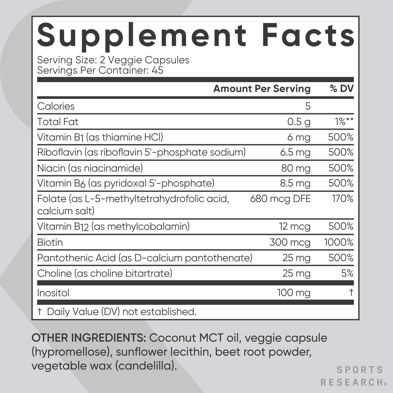 Sports Research Vitamin B-Complex - Full Spectrum of B Vitamins - 90 Liquid Veggie Capsules
