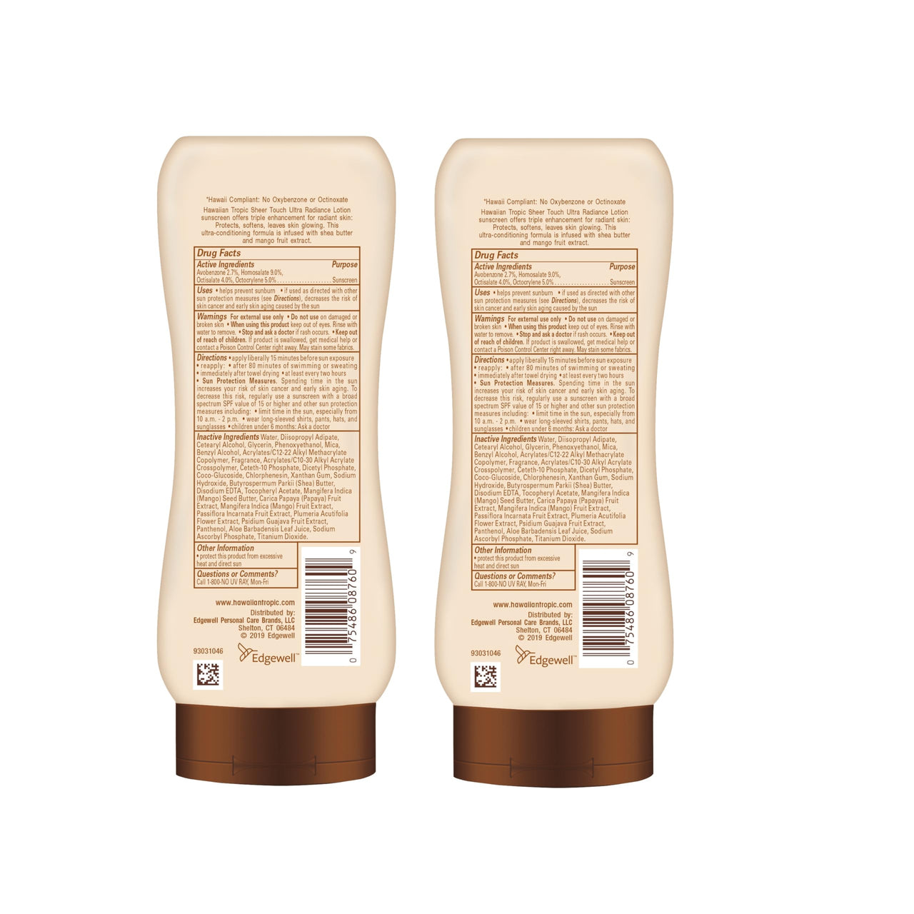 Hawaiian Tropic Sheer Touch Ultra Radiance Lotion Sunscreen SPF 50, 8 Fl Oz Twin Pack, Hawaiian Tropic Sunscreen SPF 50, Sunblock, Oxybenzone Free Sunscreen, Body Sunscreen Pack, 8 Fl Oz each