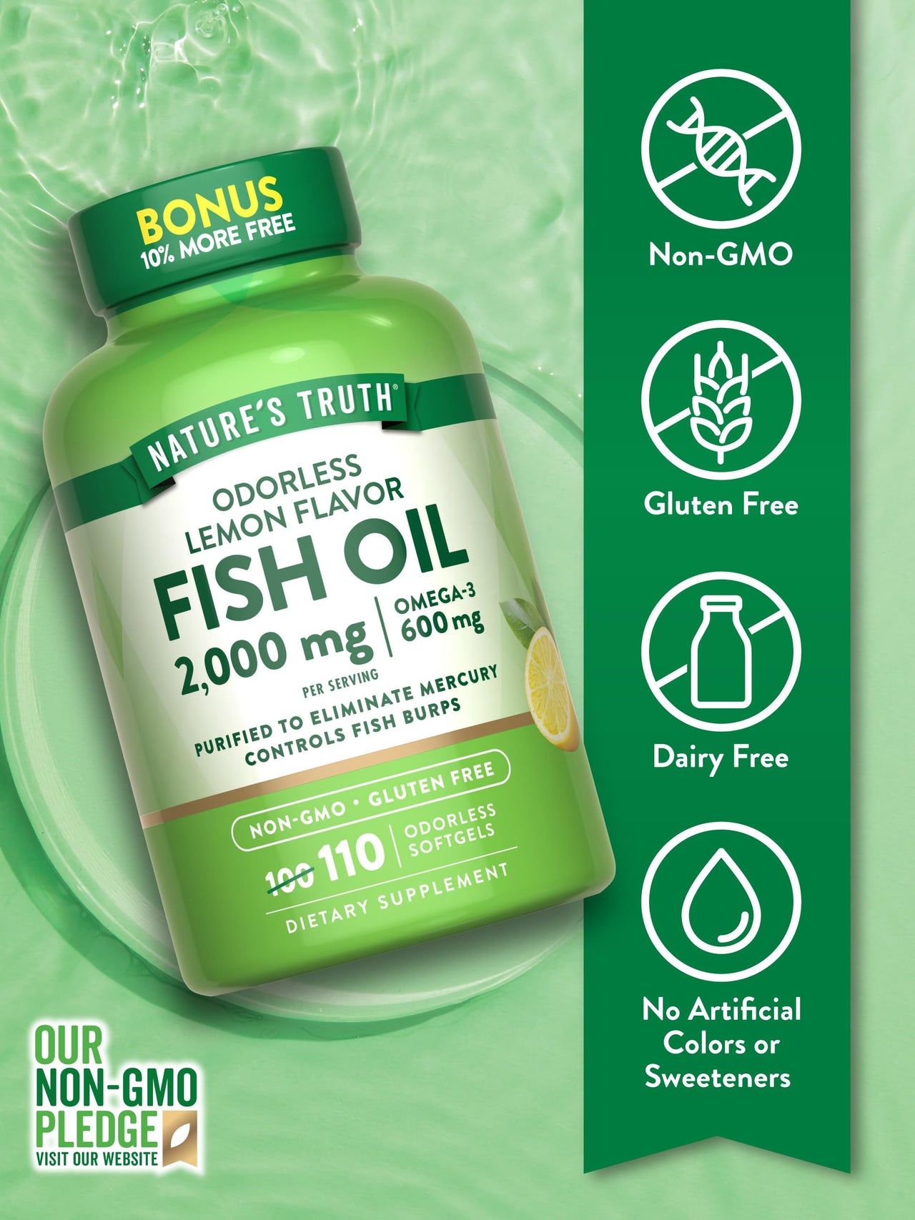 Nature's Truth Fish Oil 2000mg | 110 Softgels | Omega-3 | Lemon Flavor | Non-GMO & Gluten Free Supplement