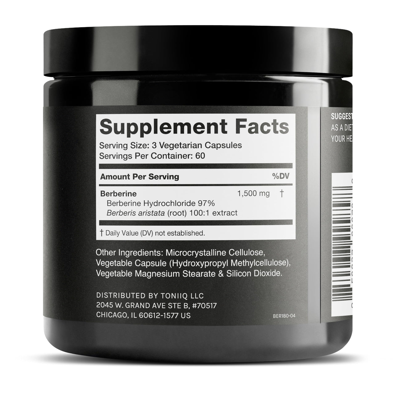 Toniiq Ultra High Strength Berberine HCl from The Himalayas - 100:1 Concentrated Extract - Lab-Tested 97% Berberine HCl - 180 Vegetarian Capsules, 1500 mg per Serving