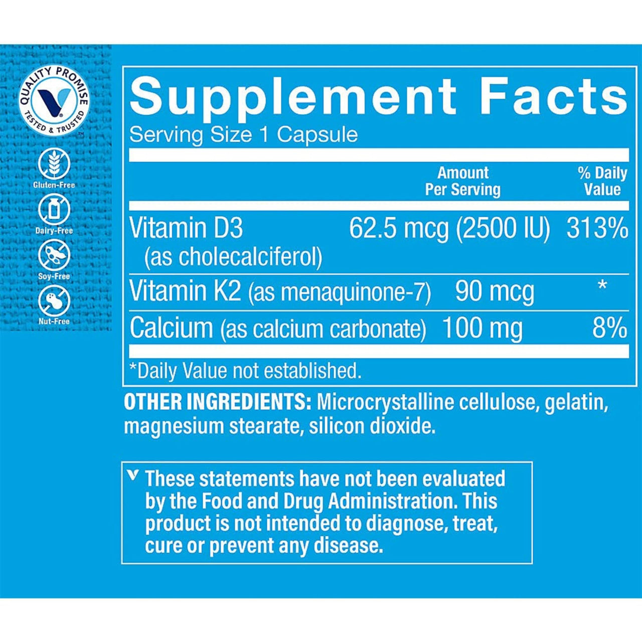 The Vitamin Shoppe Vitamin D3 K2 2500 IU - Bone Density & Heart Health | D3 + K2 MK-7 | 60 Capsules | Synergistic Formula