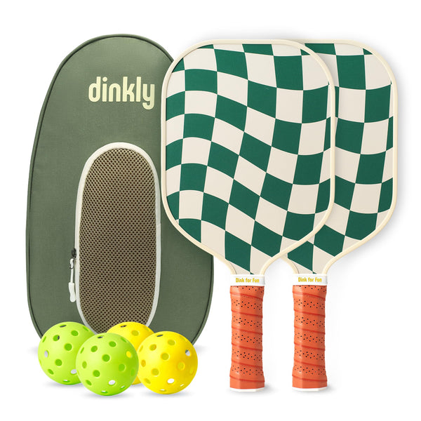 Dinkly Pickleball Paddles Set of 2 - USAPA Approved Graphite/Fiberglass Pickleball Racket, 2 Pickleball Rackets, 4 Balls and 1 Portable Carry Bag, Pickle Ball Set for Men Women, Wave Check