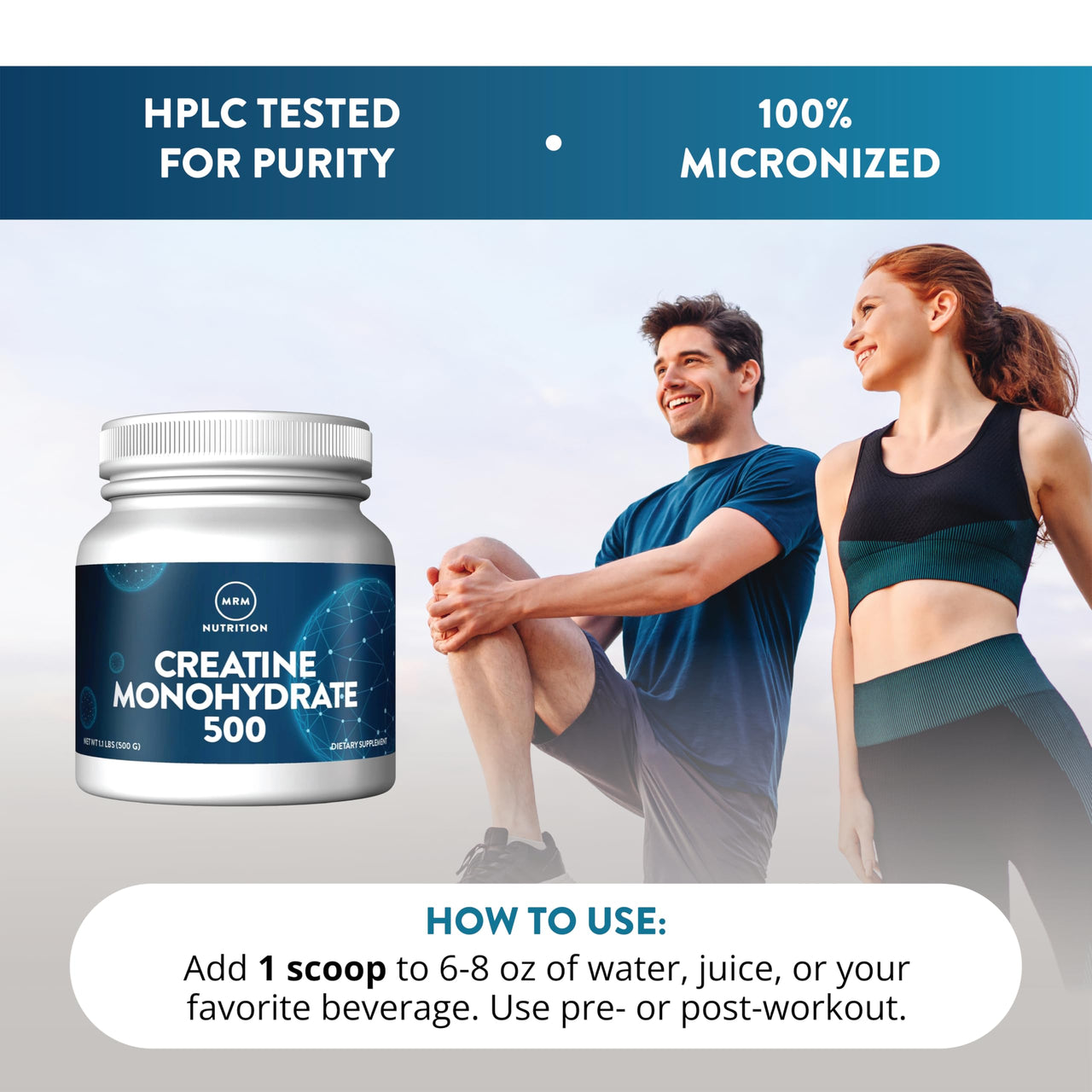 MRM Nutrition Creatine Monohydrate 500 - for Men and Women, Pure & Micronized, Contains Amino Acids for Muscle Recovery & Energy Production, Keto, Vegan, Unflavored, & Low-Carb Friendly - 100 Servings