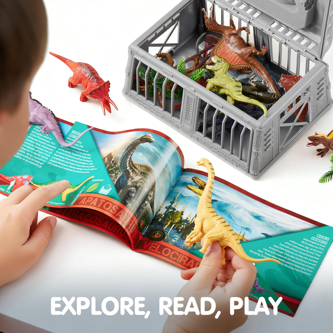 JOYIN Dinosaur Toys for Kids 3-5, 17 PCS Realistic Dinosaur Figures with Activity Play Mat & Storage Cage, Ideal Kids Toys for 3 Year Old Boys, Animals Toy for Boys Birthday Gifts