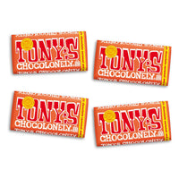 Thumbnail for Tony’s Chocolonely Belgian Milk Chocolate Candy Bar With Caramel & Sea Salt, Chocolate Bars for Snacks, Party Favors, or Gifts, 32% Cacao, Made From Quality Fairtrade Cocoa, 4 Bars, 6.35 Oz Each