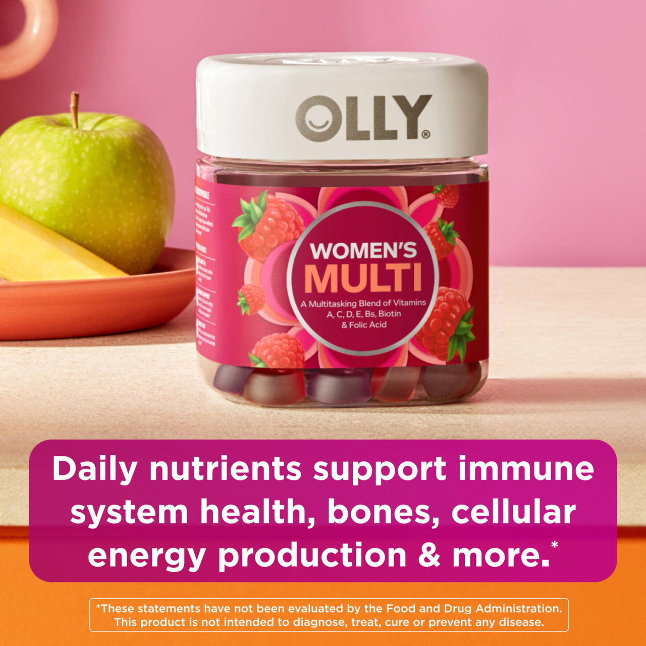 OLLY Women's Multivitamin Gummy, Vitamins A, D, C, E, Biotin, Folic Acid, Adult Chewable Vitamin, Berry Flavor, 45 Day Supply - 90 Count