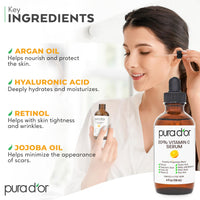 Thumbnail for PURA D'OR 20% Vitamin C Facial Serum 4 Oz - Antioxidant Blend with Retinol, Hyaluronic Acid, Vitamin E & Ferulic Acid - Hydrating Lightweight Skincare Formula - Men and Women Daily Use Skin Care Plus