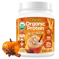 Thumbnail for Orgain Organic Vegan Protein Powder, Pumpkin Spice Seasonal Flavor - 21g of Plant Protein, 5g Prebiotic Fiber, No Lactose Ingredients, No Added Sugar, Non-GMO, For Shakes & Smoothies, 1.02 lb