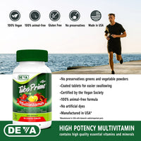 Thumbnail for DEVA Tuba Prime Vegan Multivitamin Iron-Free - High-Potency Vitamin & Mineral Dietary Supplement - Antioxidants, Fruit & Vegetable Blend, Super Mushrooms, Probiotics, Prebiotics, Seeds, Herbs 90 Tabs