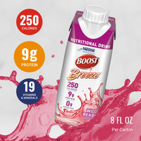 Thumbnail for BOOST Breeze Clear Nutritional Drink - 250 Calories - 19 Vitamins & Minerals - 9 g Protein – Fortified with Vitamin A & Zinc - Wild Berry Flavor - 8 fl oz (Pack of 24)