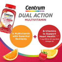 Thumbnail for Centrum MultiGummies Multi+ Omega 3 Dual Action, Adult Multivitamin, Multivitamin/Multimineral/Omega 3 Supplement, Strawberry/Lemon/Orange Flavors - 110 Count (Pack of 5)