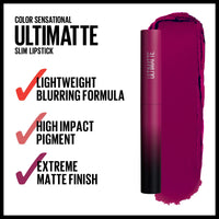 Thumbnail for Maybelline Color Sensational Ultimatte Matte Lipstick, Non-Drying, Intense Color Pigment, More Berry, Warm Berry Purple, 1 Count