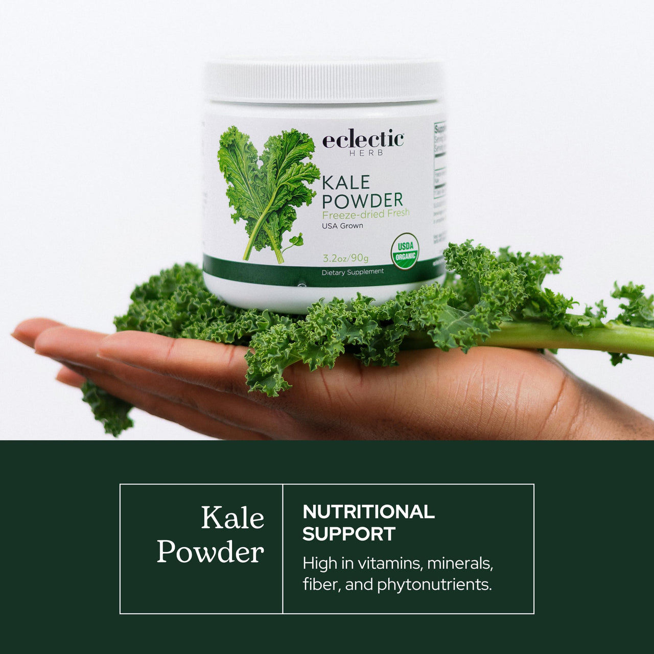 Eclectic Herb - Organic Kale Powder Supplement | Nutritional Support, Daily Fiber, Vitamins + Minerals | Superfood Powder + Daily Greens Drink Mix | USDA Organic, Non-GMO, Vegan (3.2 oz | 90 g)